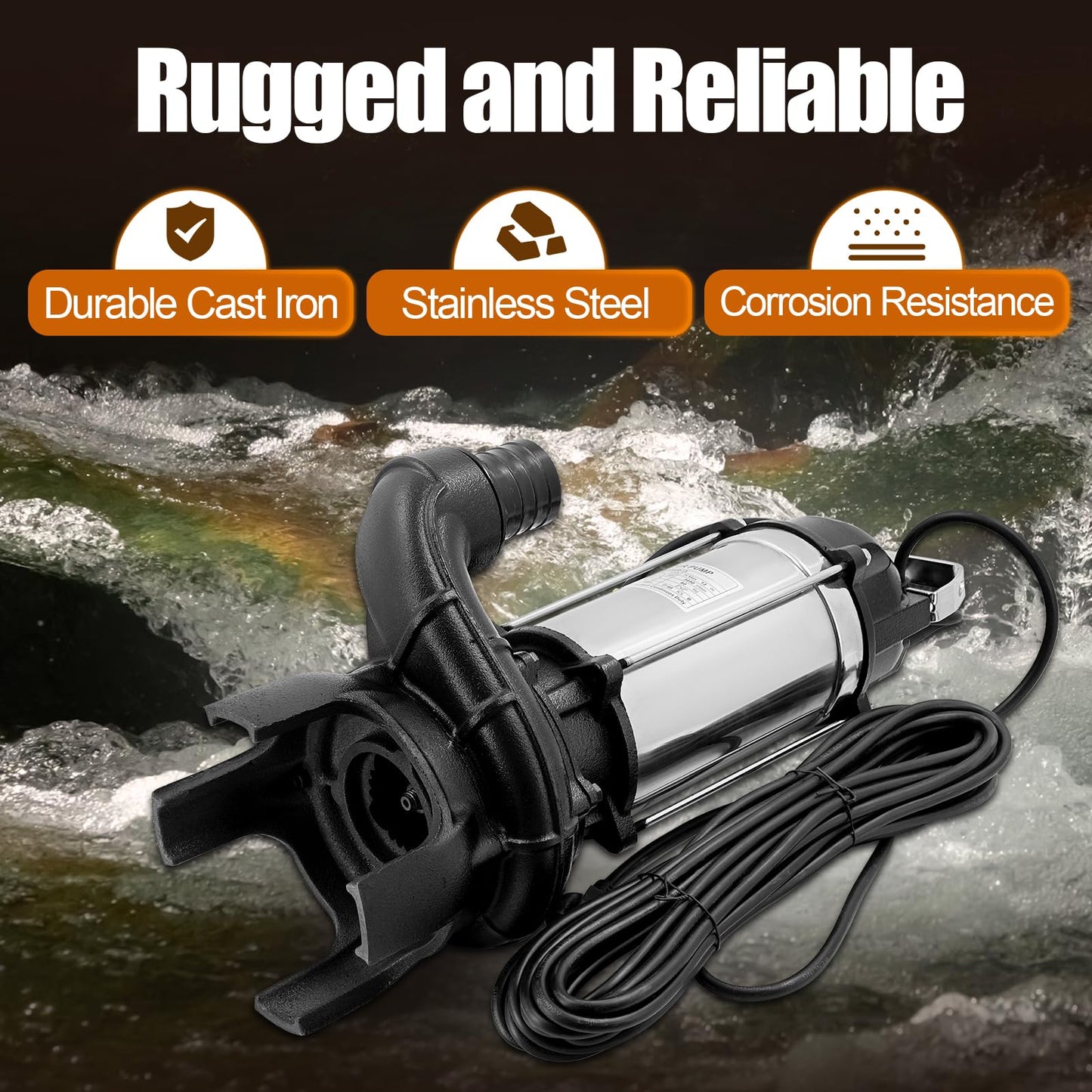 4PN 4755 GPH Submersible Water Pump With Float Switch Replacement for 4-PN 50PN2.4S Sump Pump, Cast Iron and Stainless Steel, 2" Discharge, H Max 44ft, 115V, 1/2 HP