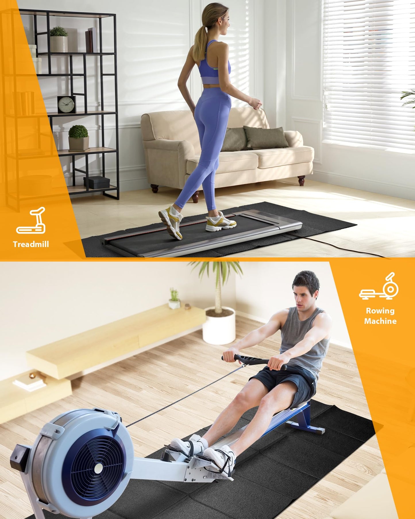 Rellfit Foldable Rubber Treadmill Mat - Exercise Bike Mat with Waterproof Non-Slip Shock Absorption, Exercise Equipment Mat to Protect Floor for Home Gym Workout