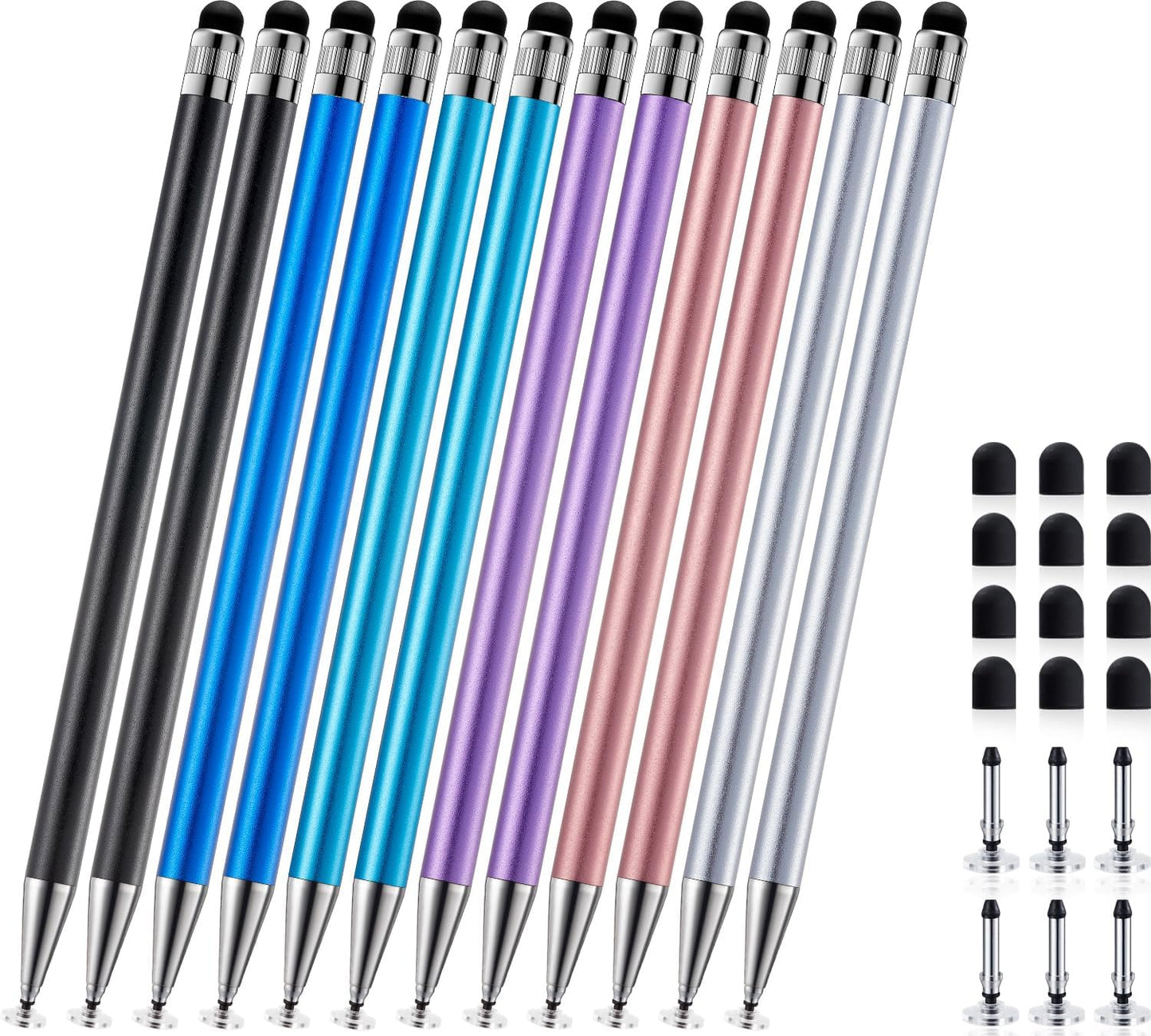 ChaoQ 2-in-1 12pcs Stylus Pen for Touchscreen, High Sensitivity and Precision Stylus Pens for iPad iPhone Android