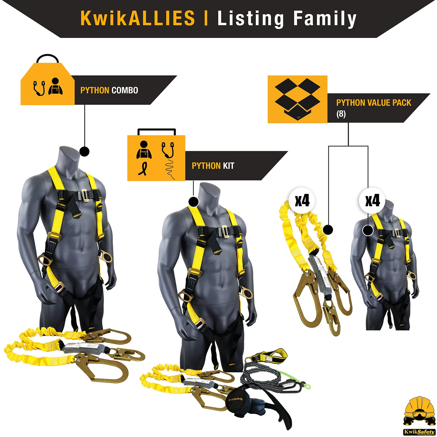 KwikSafety - Charlotte, NC -PYTHON [2 PACK] External Shock Absorber Double Leg 6ft Safety Lanyard OSHA ANSI Fall Protection Restraint Equipment Snap Rebar Hook Construction Arborist Roofing
