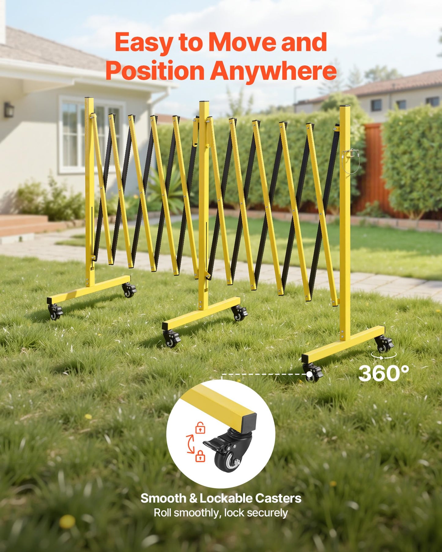 VEVOR Double Expandable Barricades, 18FT Industrial Safety Barriers, Flexible Mobile Barricade with Locking Casters, Portable Folding Security Gate Metal Traffic Fence for Driveway Warehouse Elevator