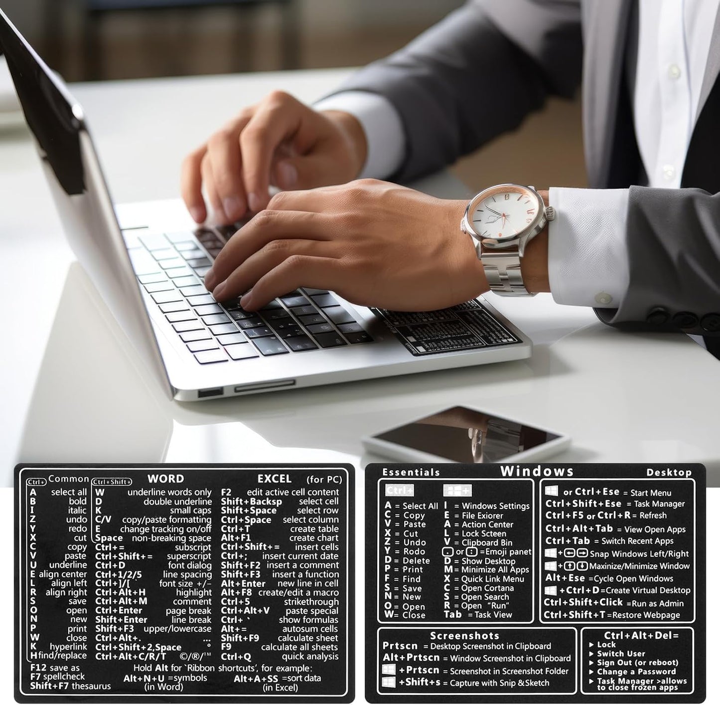 GEEHUA 2 Pcs Laptop Shortcuts Stickers, Word/Excel Quick Reference Guide Keyboard Shortcut Stickers Notebook PVC