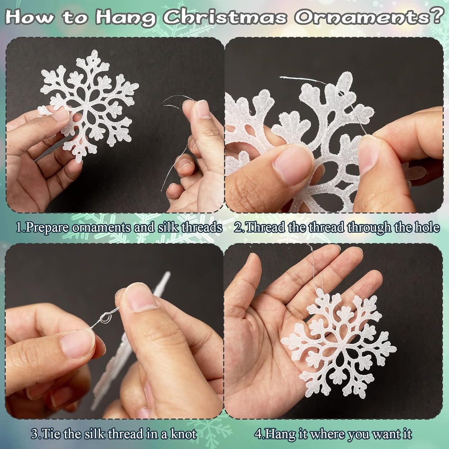 Skiennix Christmas Snowflake Ornaments - 36Pcs Glittering Plastic Hanging Decor for Winter Wonderland