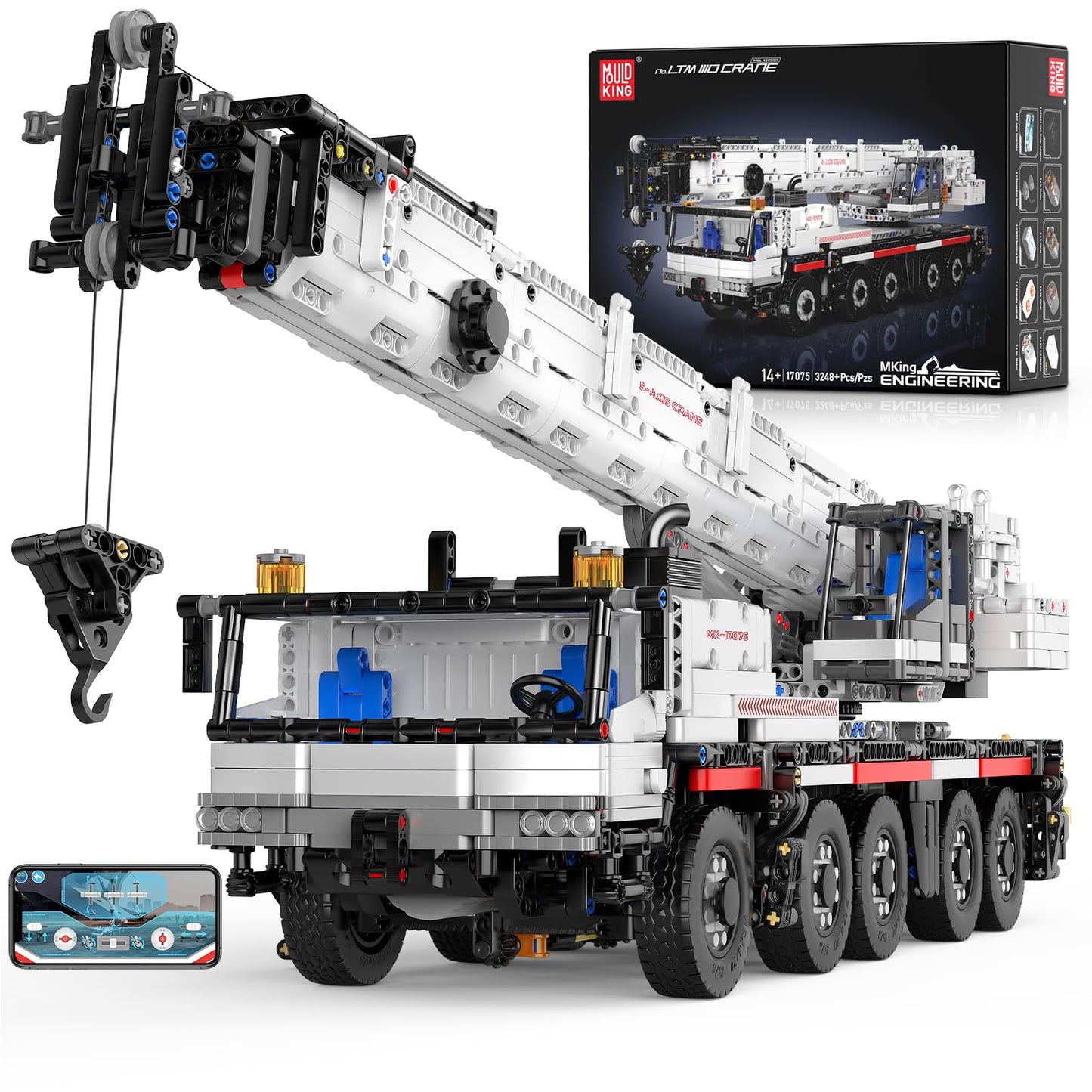 Mould King Construction Crane Building Sets, 17075 APP Programmable Construction Vehicle Model, Large Vehicles Crane Building Kits Gift for Adult/Collections Enthusiasts(3248 Pieces)
