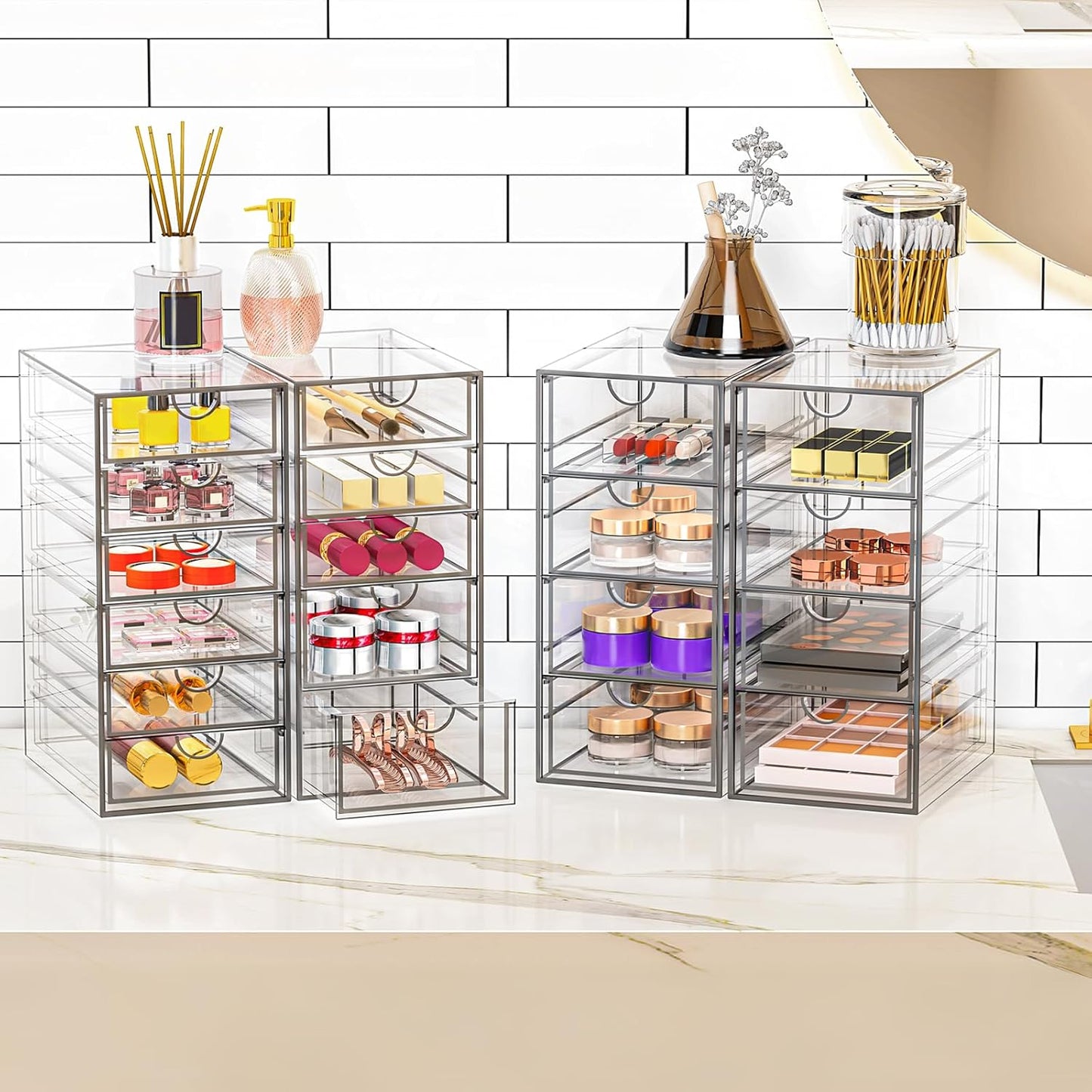 YFXCVSL Acrylic Makeup Organizer - 19 Drawer Clear Storage for Cosmetics & Beauty Supplies | Ideal for Vanity & Desk