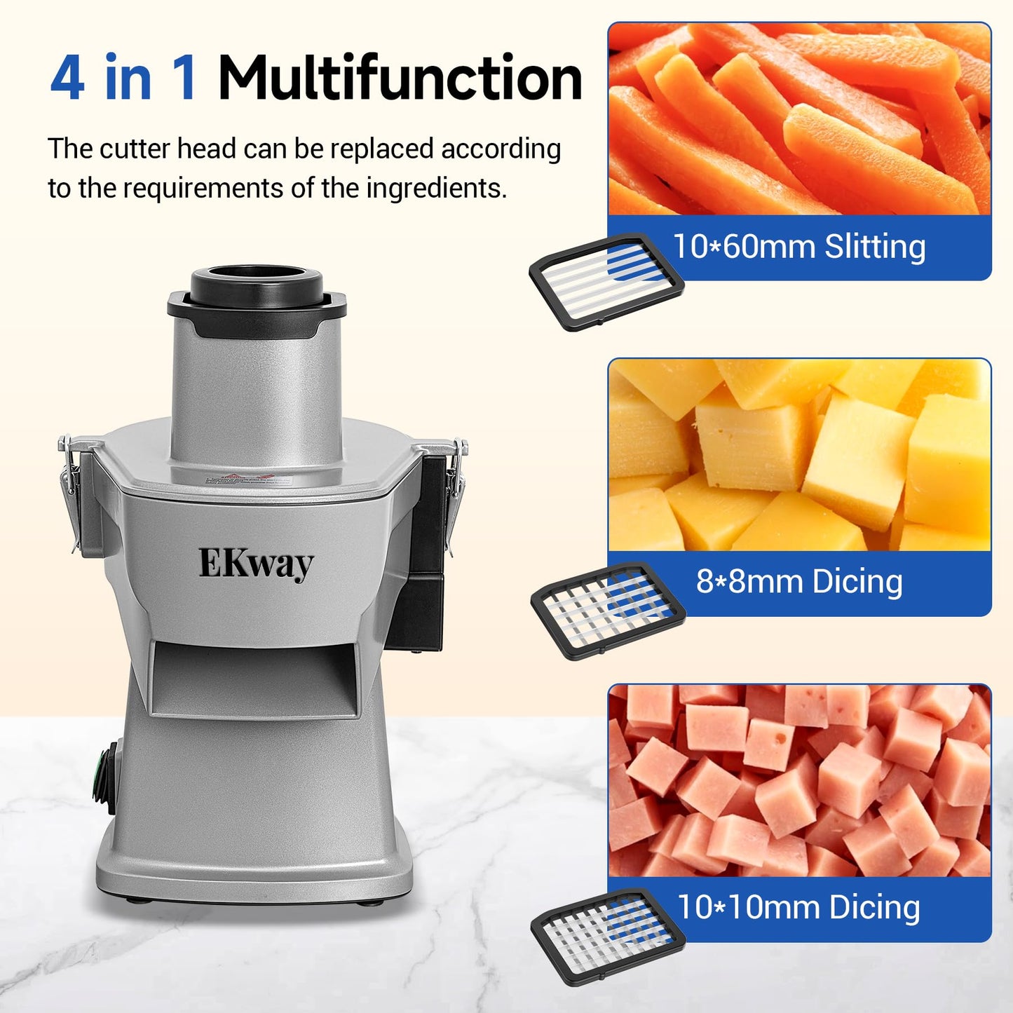 EKway Commercial Vegetable Chopper 4 in 1 Vegetable Slicer Food Processor for Slicing Shredding Dicing and Slitting, with Cut-Resistant Gloves, for Commercial and Home Use 200W 110V