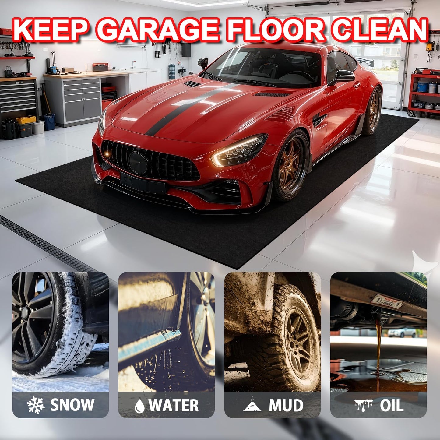 Heavy-Duty Garage Floor Mat 17' x 7'4" - Waterproof Garage Flooring for Cars & SUVs, Durable Garage Mats for Floor, Oil Spill Resistant Garage Pad, Under Car Mat, Garage Rug for Floor, Oil Change Mats