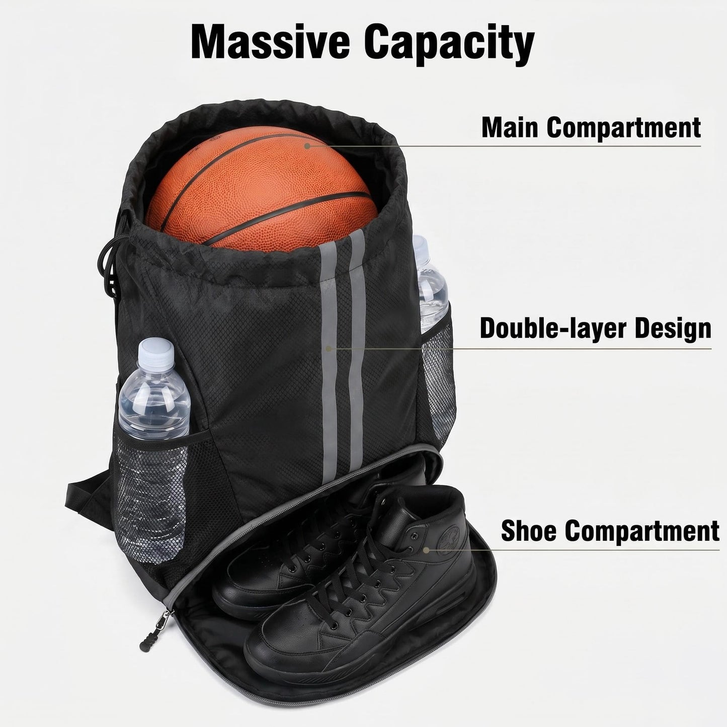 MWODC 2-Pack Drawstring Backpack Bags with Shoe Compartment, Large Capacity Basketball Bag, Water-Resistant, Lightweight, for Soccer, Basketball, Sports, Swimming, Beach, Soccer Bag for Men