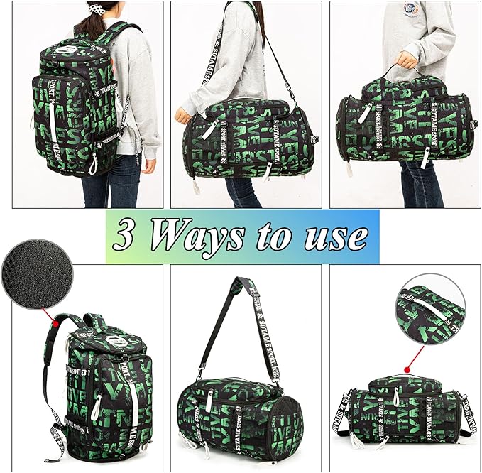 Gym Duffle Bag Backpack with Shoe Compartment,4 ways Travel Backpack for Women and Men,Multi-Functional Weekender bag with Waterproof Layer&Laptop Compartment for Fitness, Travel,Camping