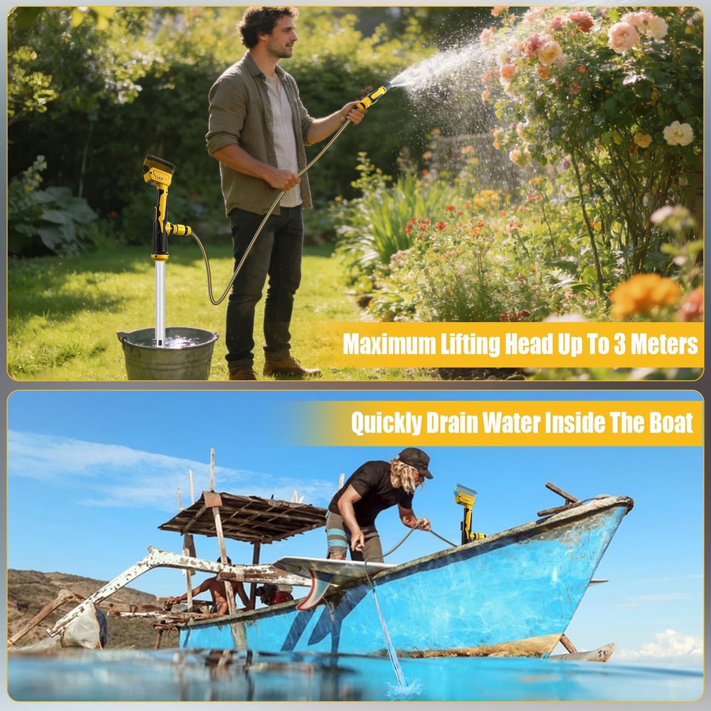 951GPH Cordless Stick Water Transfer Pump Compatible with Dewalt 20V Battery(NO Battery), 19000RMP Brushless Utility Sump Pump Kit with 3/4" Outlet for Pool Garden Pond Boat Draining (De-Walt 20V)