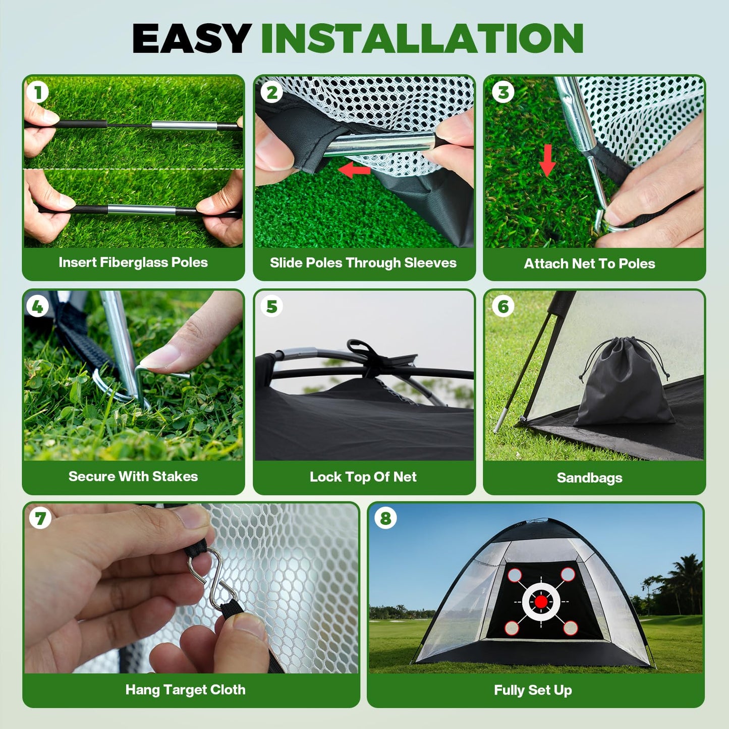 Golf Net 10x7FT All-in-One with Tri-Turf Practice Mat, Ball, Target & Carry Bag, Backyard & Indoor Outdoor Golf Hitting Net for Driving, Chipping, Swing Training, Golf Gift for Men, Dad, Him, Golfer