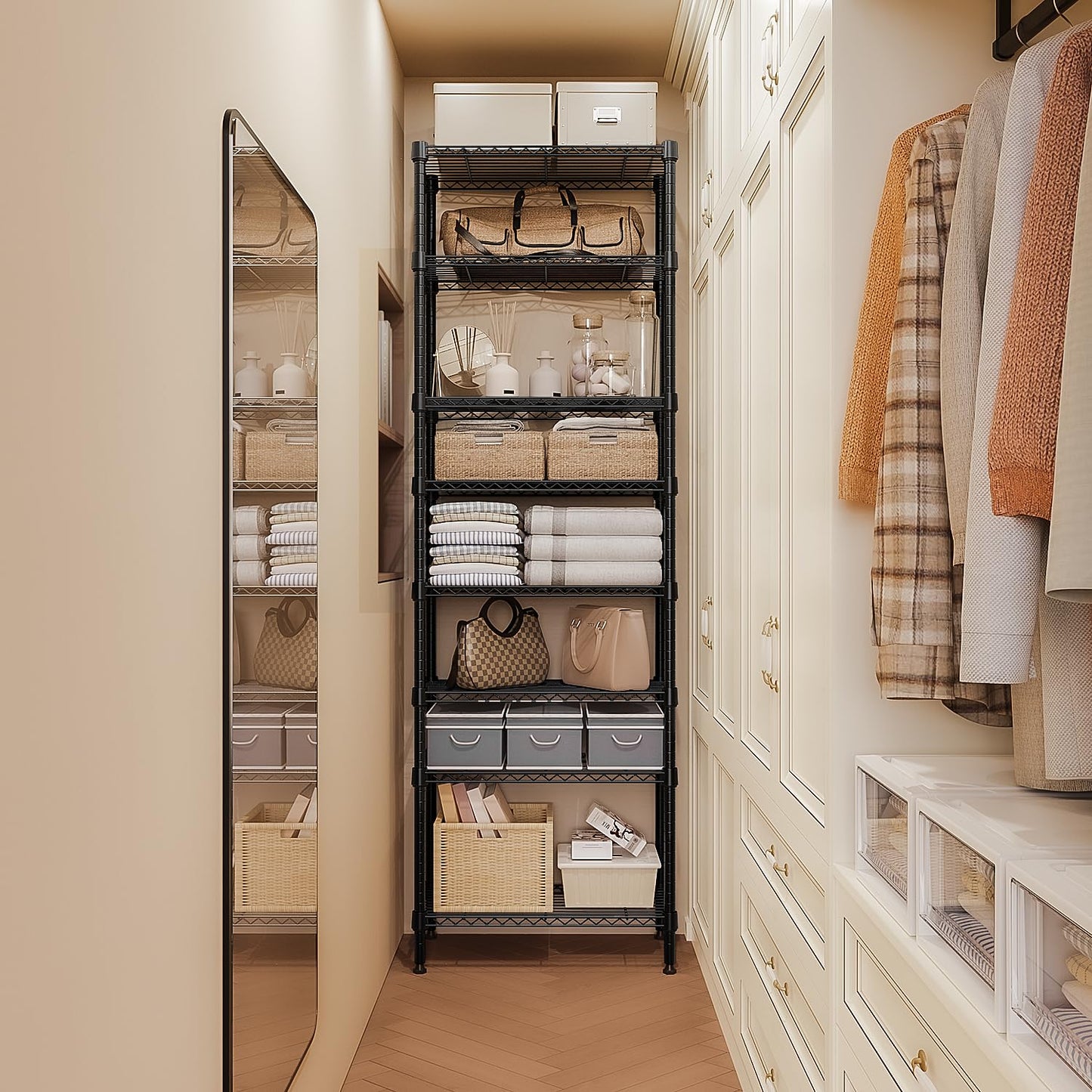 M MZG 8 Tier 2000 lbs Storage Rack Metal Wire Shelving Unit, Storage Standing Shelf Organizer for Laundry Bathroom Kitchen Pantry Closet Garage Basement Utility Room, Black 13.8" D x 23.6" W x 79.5" H
