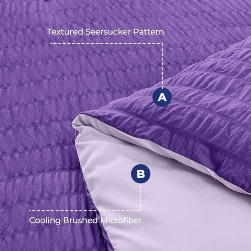 HYMOKEGE Queen Comforter Set - Dark Purple & Lavender Seersucker | 7-Piece All-Season Luxury Bedding Set