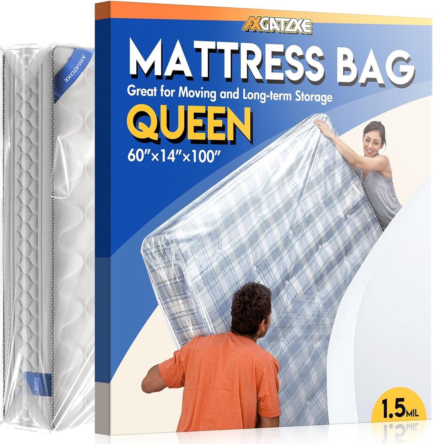 Plastic Mattress Bag - Waterproof Mattress Protector for Moving Supplies | Queen Size (1.5MIL)