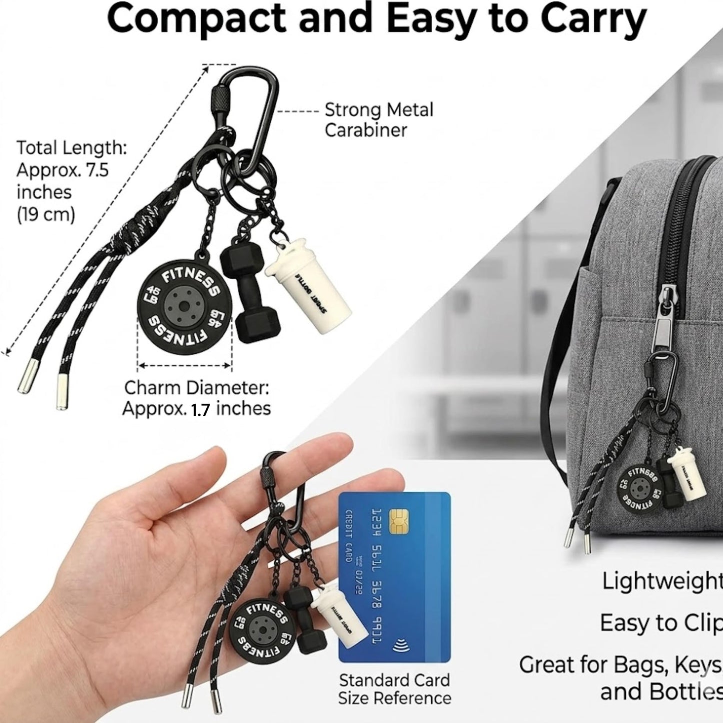 Fitness Keychain for Gym Lovers - Premium Gift for Fitness Enthusiasts (black)