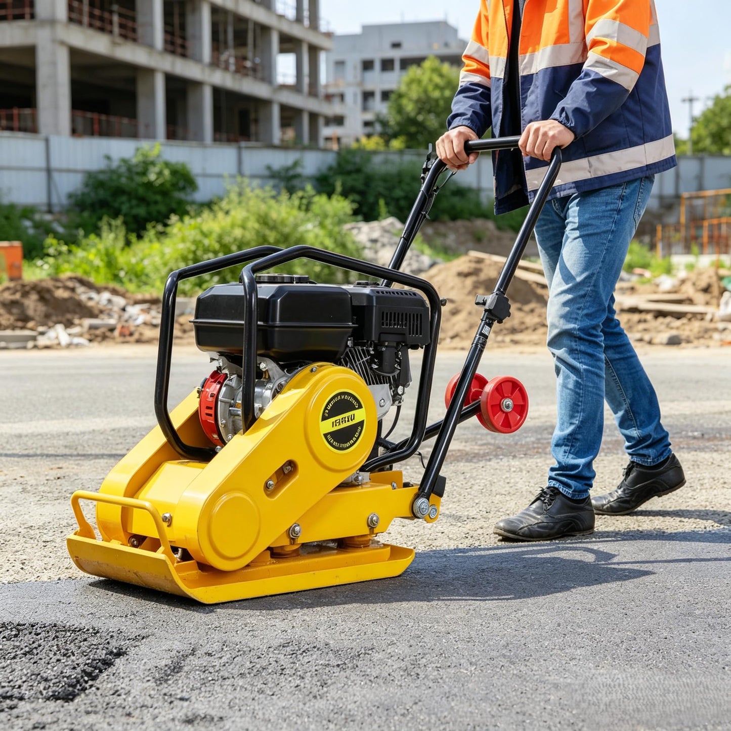 7HP Plate Compactor Rammer,212cc Gas Engine 5600 VPM Soil Compactor, 4200 lbs Compaction Force, 22.1 x 15.9 inch Plate Ground Compactors, Concrete Tools for Paving Landscaping Sidewalk Patio(Yellow)