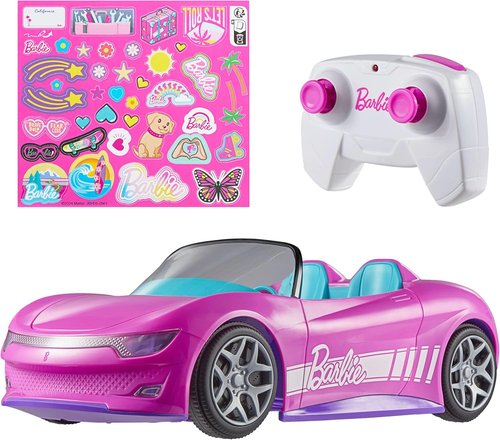 Hot Wheels Barbie RC Toy Car - Remote-Control Pink Convertible for 2 Dolls with Opening Trunk & Customizable Stickers