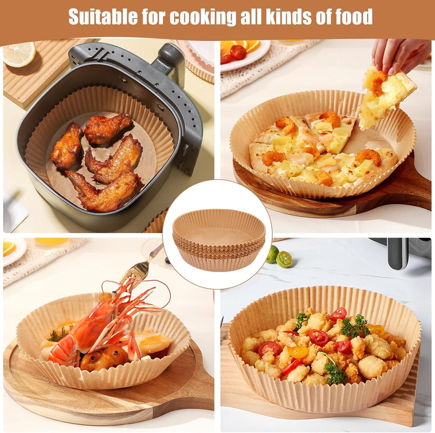 Skiennix Disposable Air Fryer Liners - 100PCS Non-Stick Parchment Paper, 6.3 Inch for 2-5QT Air Fryers