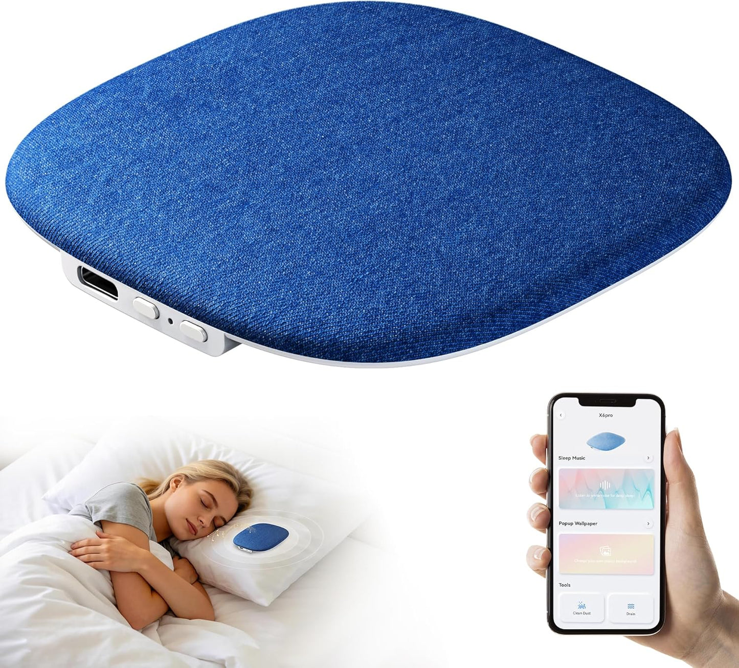 TAZATA 100 30H Pillow Speaker for Sleeping, Flat Ultra Thin Bluetooth Speaker Under Pillow with White Noise Sounds