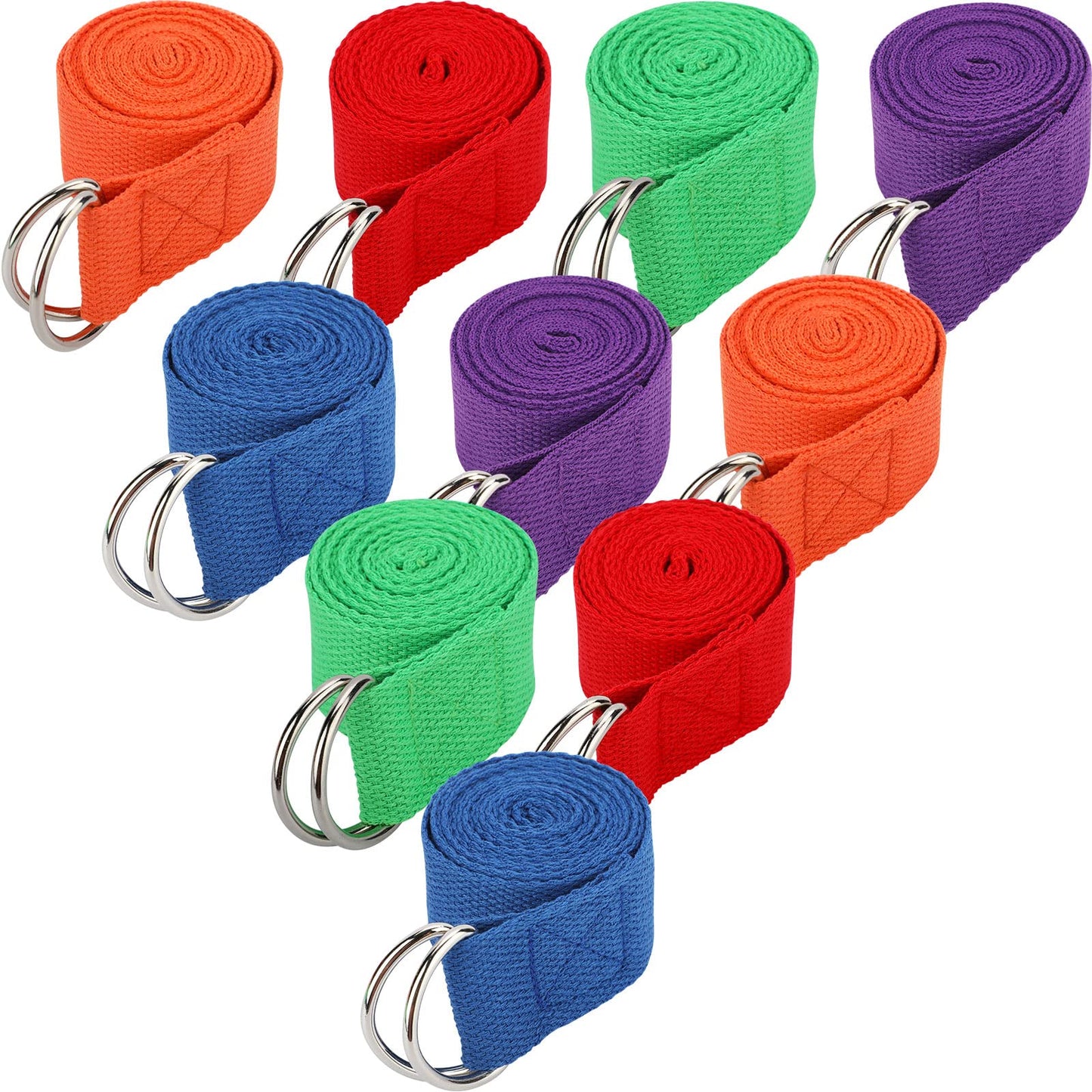 Jerify 10 Pcs Yoga Strap for Stretching Bulk 6ft Exercise Stretch Band with Metal D Ring Adjustable Pilates Non Elastic Yoga Belt for Women Men Physical Fitness Gym Workout Dance (Multicolor)