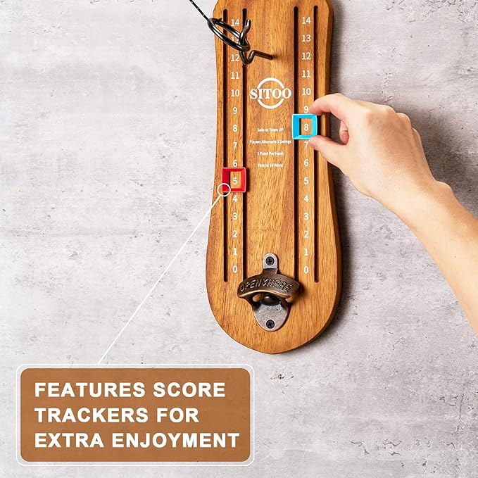 Ring Toss Game for Adults, Hook and Ring Game with String and Hooks for Indoor & Outdoor, Ring Hook Game with Bottle Opener, Gifts for Men