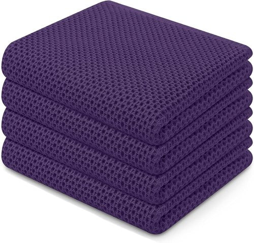 Homaxy Kitchen Dish Towels - 100% Cotton Waffle Weave, Ultra Soft & Absorbent, 13 x 28 Inches, 4-Pack | Eggplant