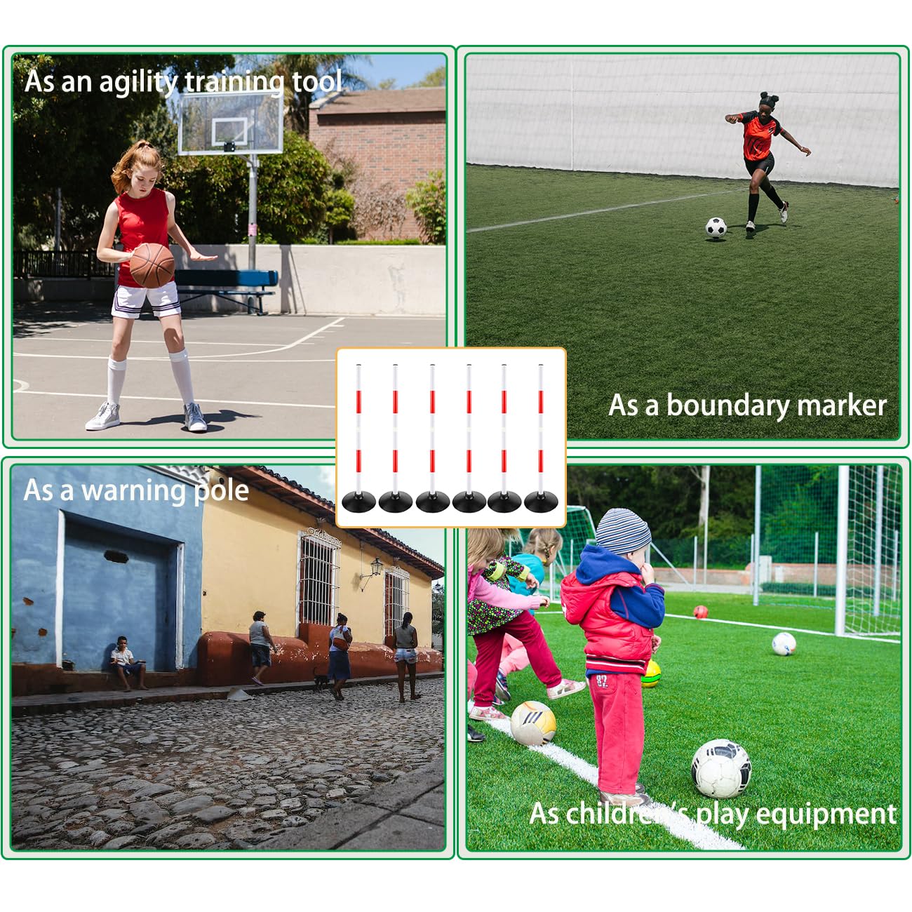 ASENVER Red-White Soccer Agility Pole Set Rubber Base Dribbling Stick Multifunctional Training Pole Traffic Warning Sign Pole (3.3 FT, Pack of 6)