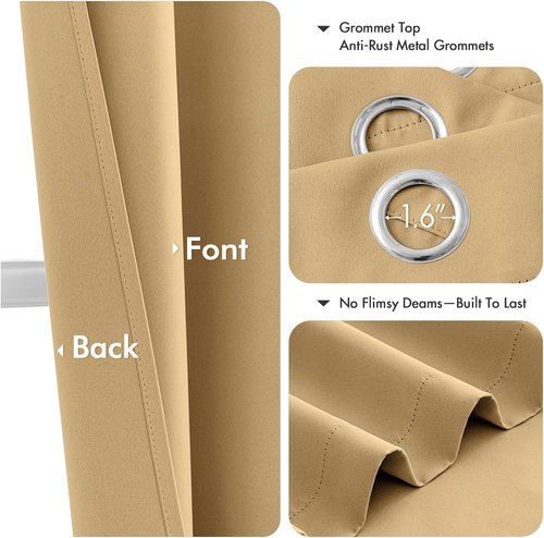 MIULEE Gold Blackout Curtains - Thermal Insulated Room Darkening Drapes | 45-Inch Length, 2 Panels