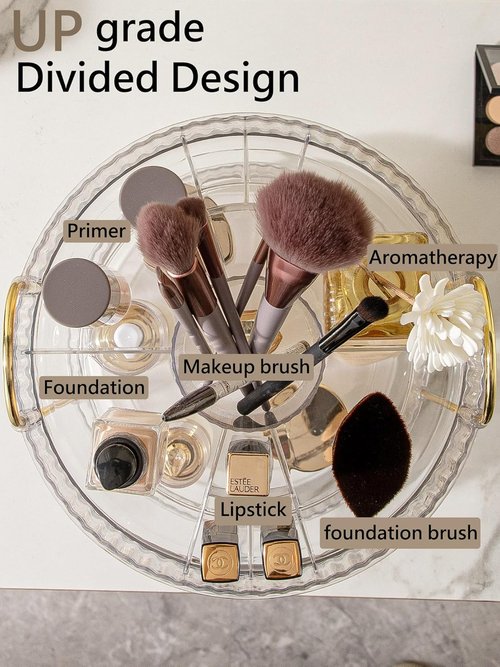 Asayuee 360 Rotating Makeup Organizer - 2-Tier Large Capacity for Skincare & Cosmetics | Clear