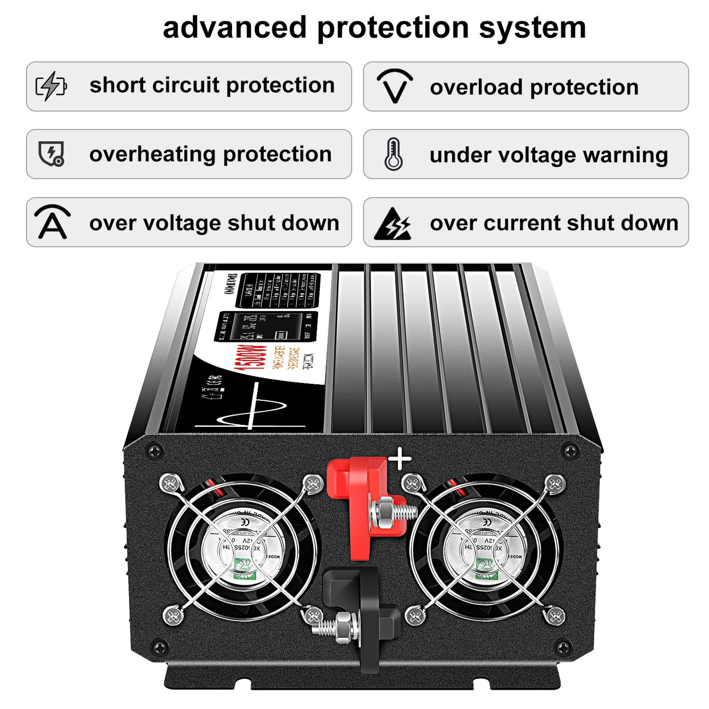 Xijia 1500W Power Inverter，24V to 120V Pure Sine Wave Inverter，Surge 3000W Solar Converter for Truck，Home Backup Solar Systems ，with Bluetooth Remote Control