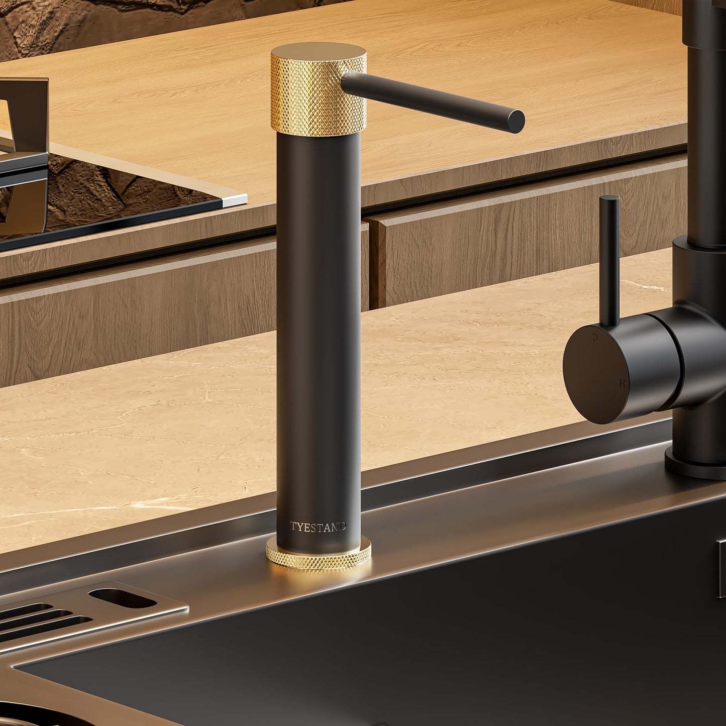 TYESTAND SD-100 Sink Soap Dispenser Brass Pump Head Built in Soap Dispenser for Kitchen and Bathroom Sink with 1000ml Bottle and 59"(1.5m) Extension Tube Kit (Black)