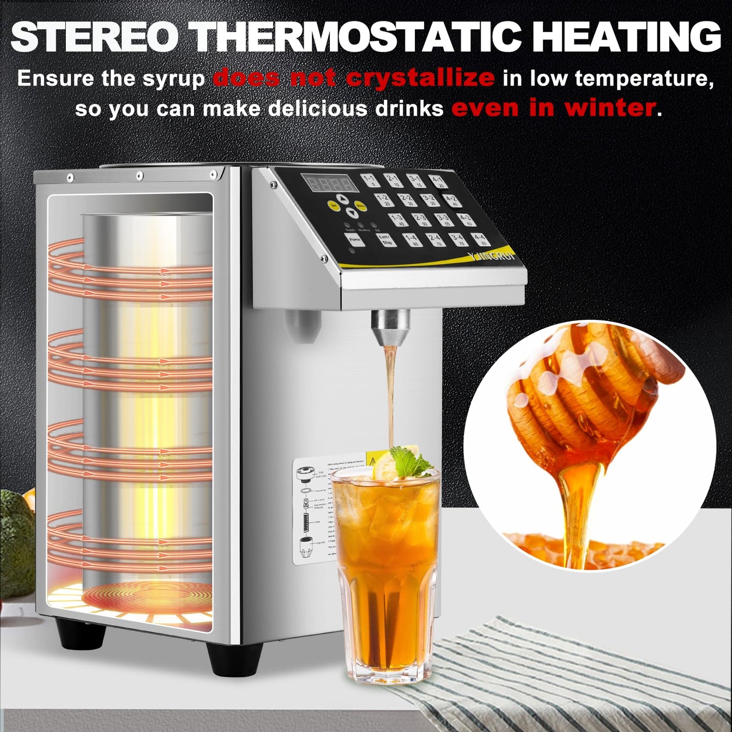 YJINGRUI Fructose Dispenser, Brushed Stainless Steel Fructose Machine, Fructose Dispenser Machine (8.5L 110V 16Groups)