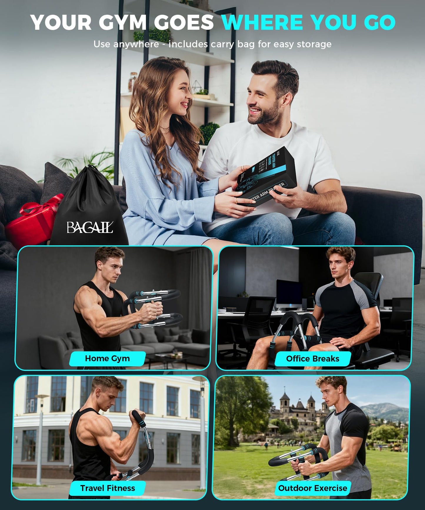 BAGAIL Twister Arm Trainer, 9-Level Resistance (30-140 lbs) for Chest & Arm Workout, Home Gym Strength Training Equipment with Ergonomic Grips & Carry Bag for Men and Women