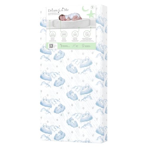 Dream On Me 5" Cozy Cloud 2-in-1 Crib & Toddler Mattress - Dual-Sided, Breathable & Waterproof, GREENGUARD Gold Certified - Blue Cloud