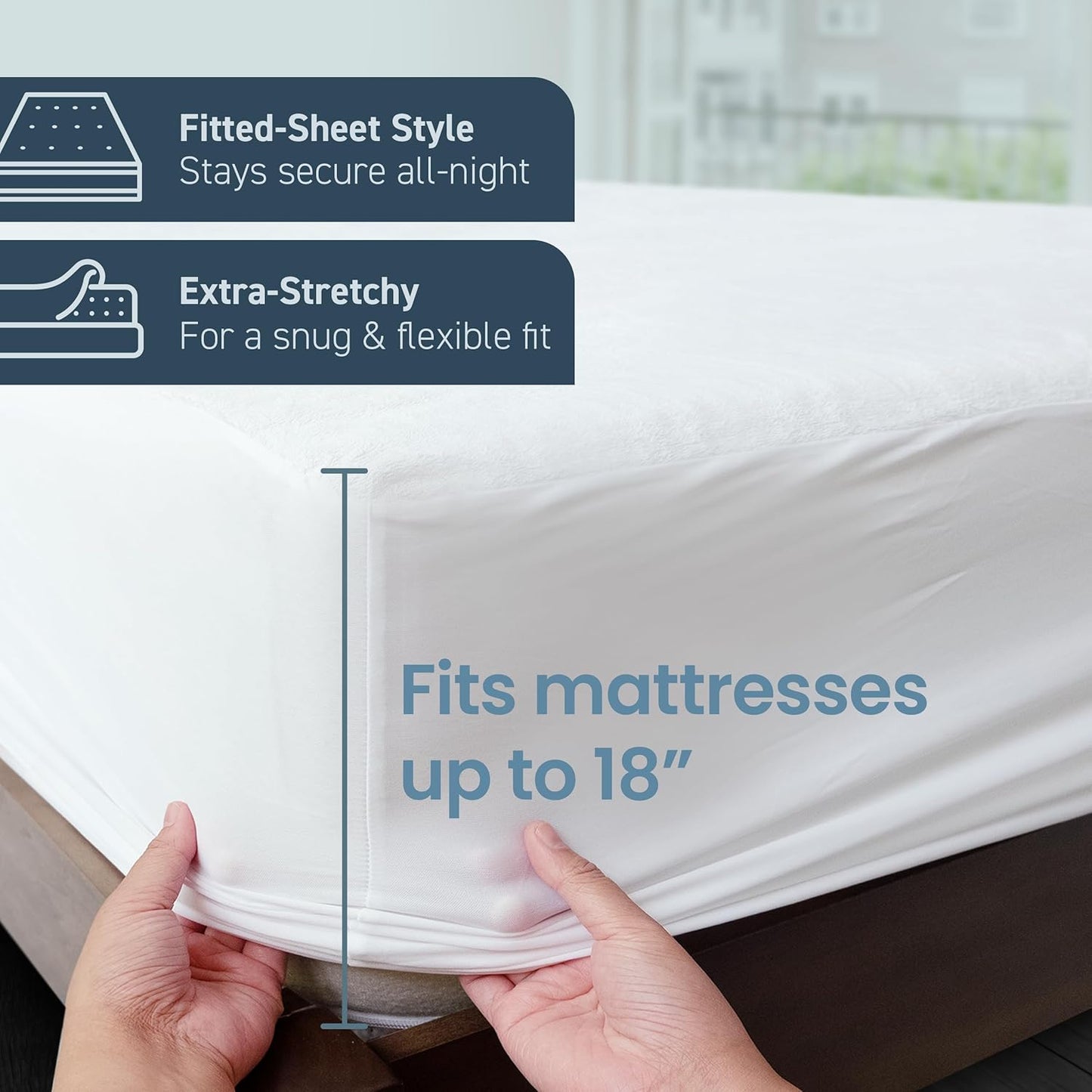 SafeRest Waterproof Mattress Protector - Twin Size Fitted Cover with Stretchable Pockets | Machine Washable Cotton Blend