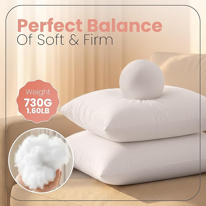 Utopia Bedding 22x22 Pillow Inserts, Set of 2, White – Indoor Decorative Throw Pillows for Bed, Sofa & Couch – Soft, Supportive & Fluffy Cushion Inserts
