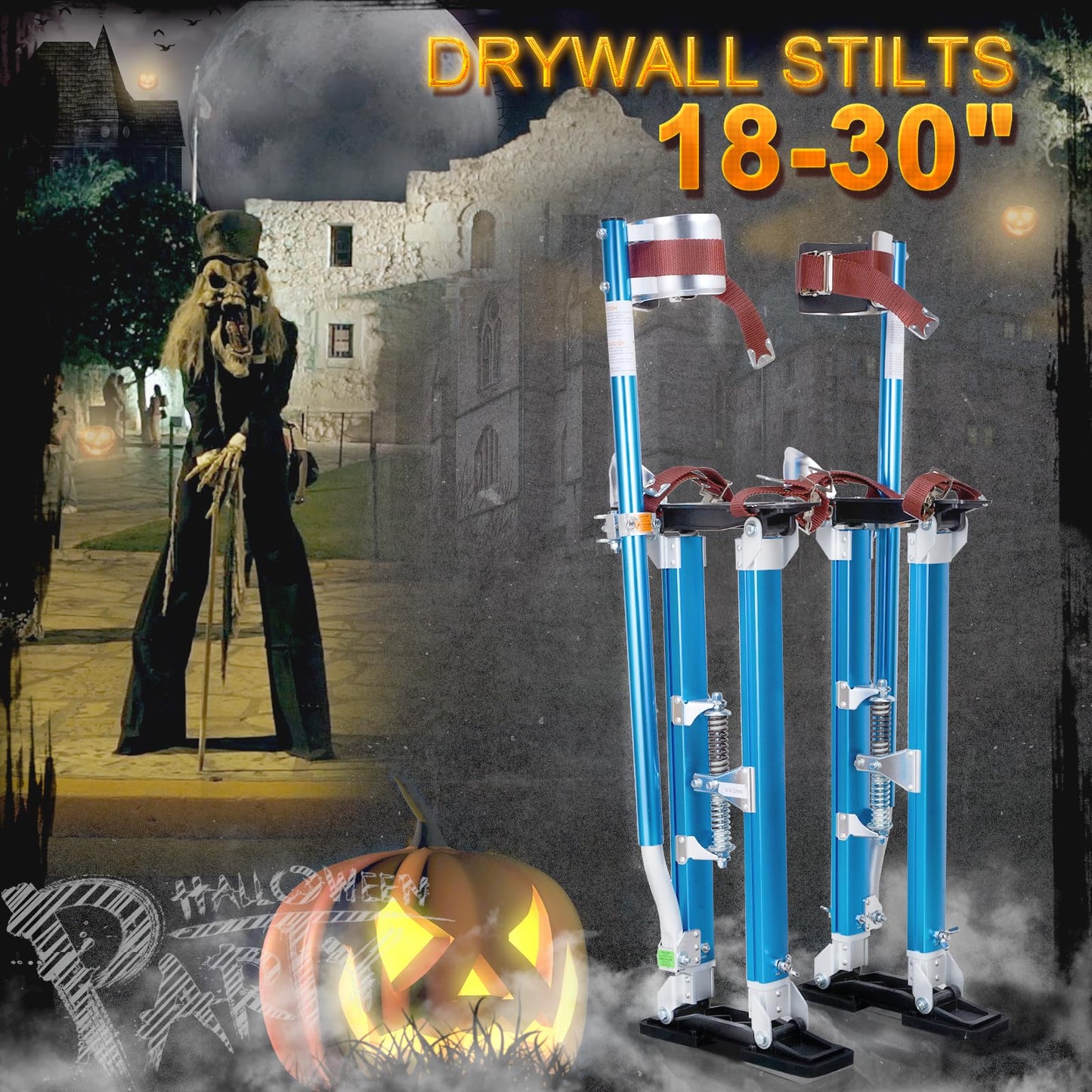 Hooomyai Drywall Stilts 18-30 inch Adjustable Height Aluminum Painting Tool Stilt with Knee Pads Protection Ideal for Painting, Finishing, and Cleaning – Blue
