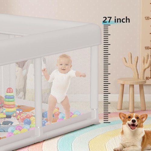 Hiaksedt Baby Playpen - Large Indoor & Outdoor Play Yard for Babies and Toddlers | 74x50 Inches, Zipper Gates, Breathable Mesh