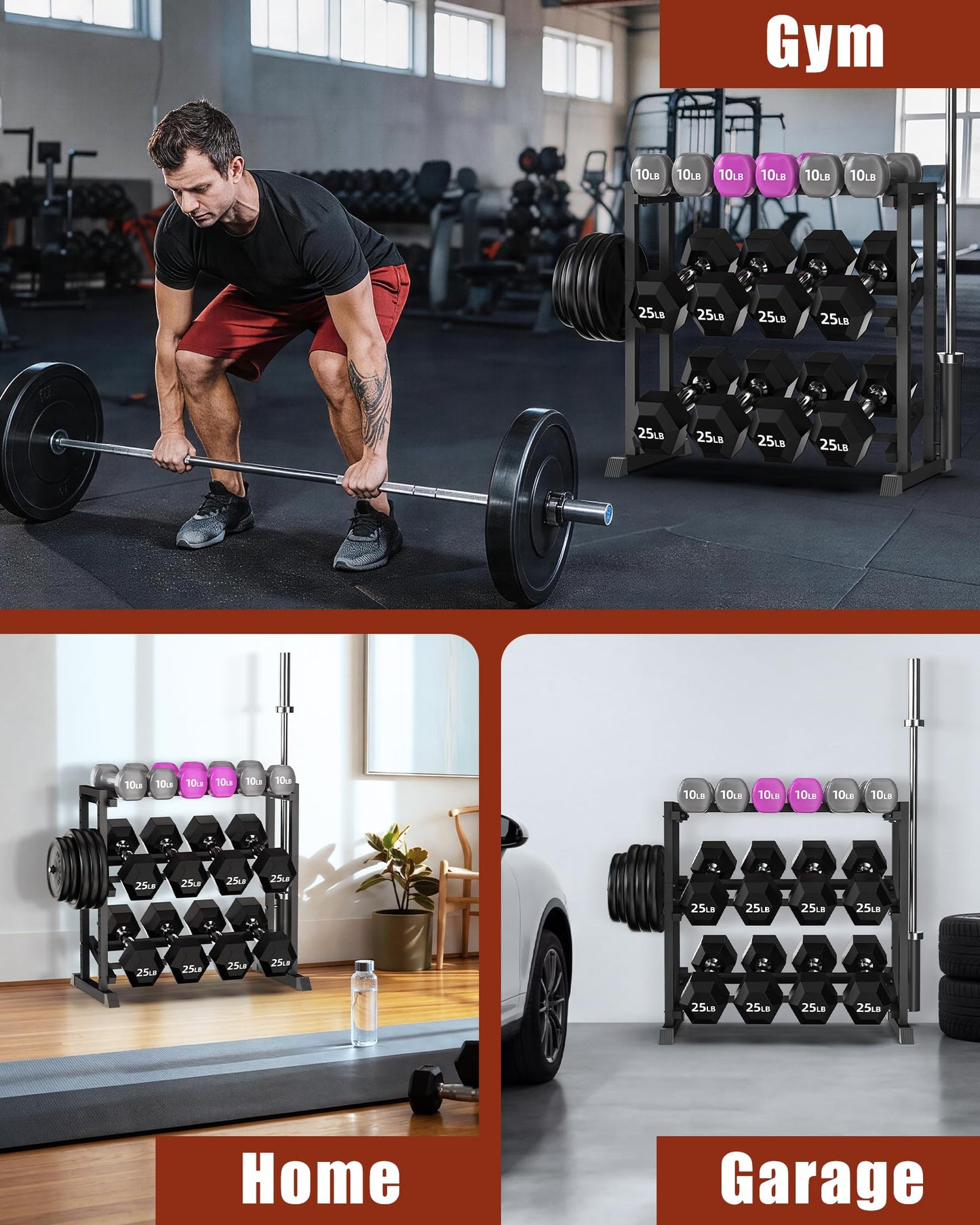 Adjustable Dumbbell Rack with Barbell & Weight Plate Holder, Supports Up to 1300LBS, Heavy Duty Multi-Function Home Gym Organizer, Floor-Friendly