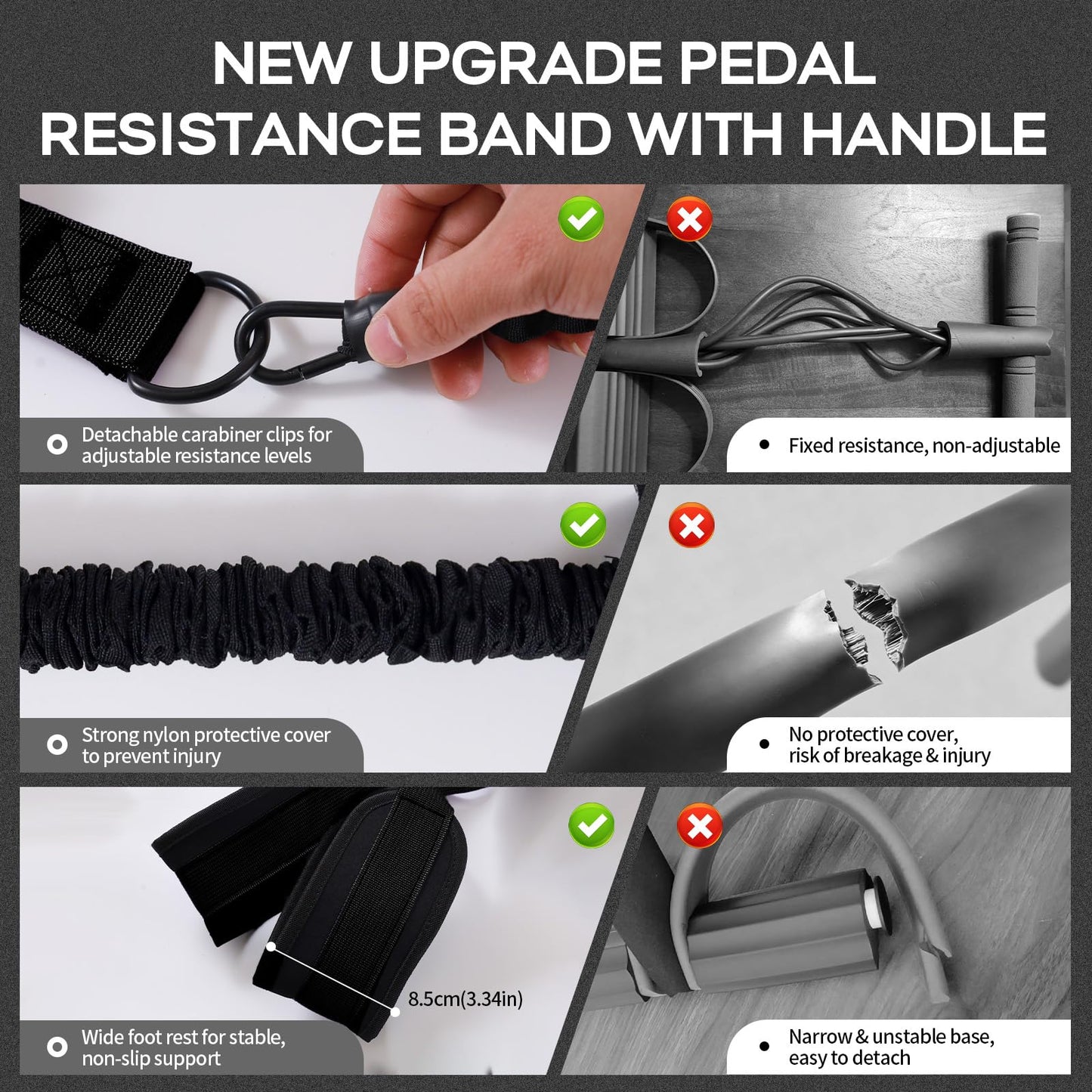 Multifunction Pedal Resistance Band with Handle, 3 Tube Adjustable 30/40/50LB Foot Pedal Puller Resistance Bands with Poster, Extended Length Tension Rope for Men Women Full Body Workout Home Gym
