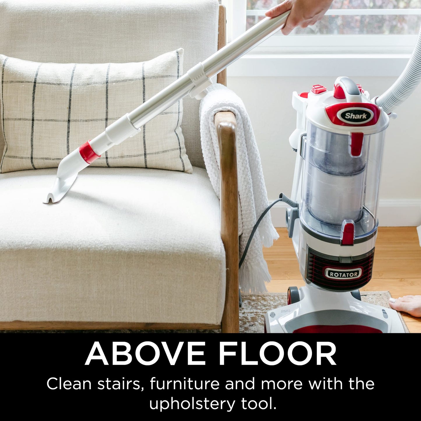 Shark Upright Vacuum Cleaner | Rotator Lift-Away | Pet Hair, Carpet & Hard Floor Cleaning | Dusting Brush, Upholstery & Crevice Tools | HEPA Filter | Swivel Steering | Headlights | White/Red | NV501