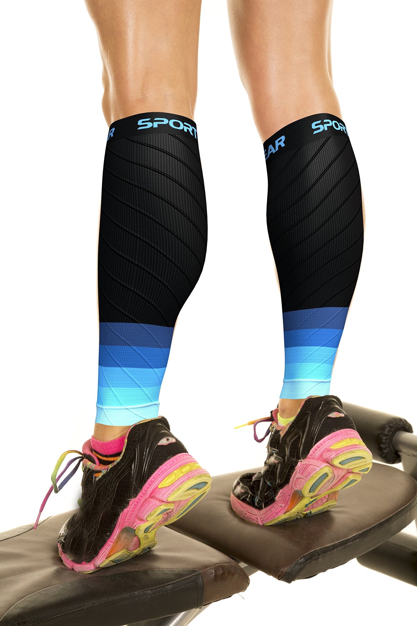 Physix Gear Calf Compression Sleeves - Shin Splint Support for Running, Enhanced Performance & Comfort for Men & Women (Black/Blue, S/M)
