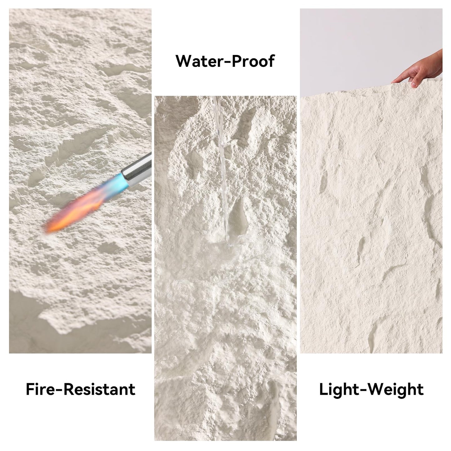 OUZUGIE 4 PCS Faux Stone Wall Panel 47.2’’ x 23.6’’ Interior Exterior Wall Decor 3D PU Panel with Lava Stone Design White