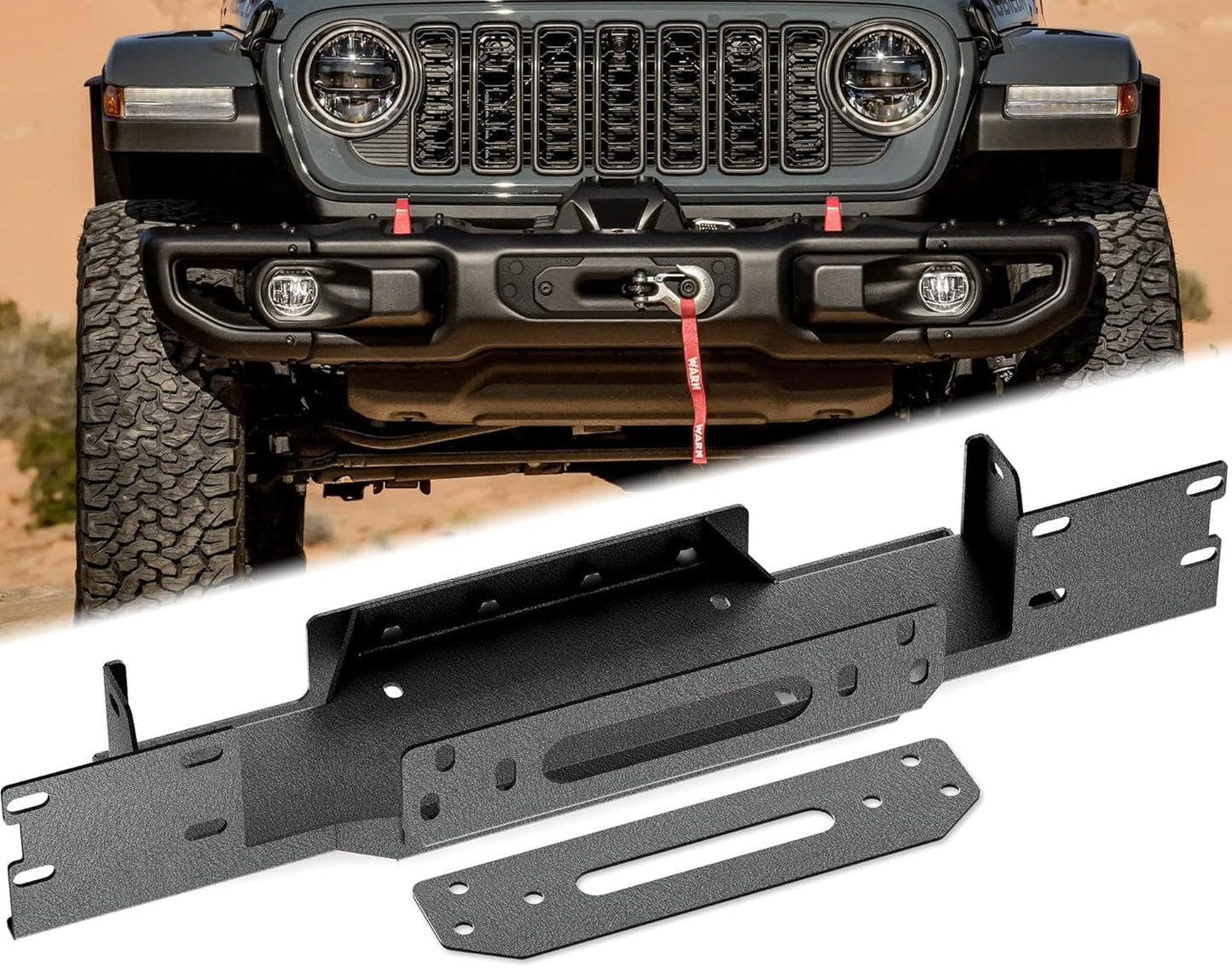 YZONA Winch Mounting Plate Compatible with 2018–2026 Jeep Wrangler JL JLU 10th Anniversary Style, Fits 10" x 4.5" Winch Bolt Pattern, Heavy-Duty Steel Bracket, 12000lb Towing Capacity, Black