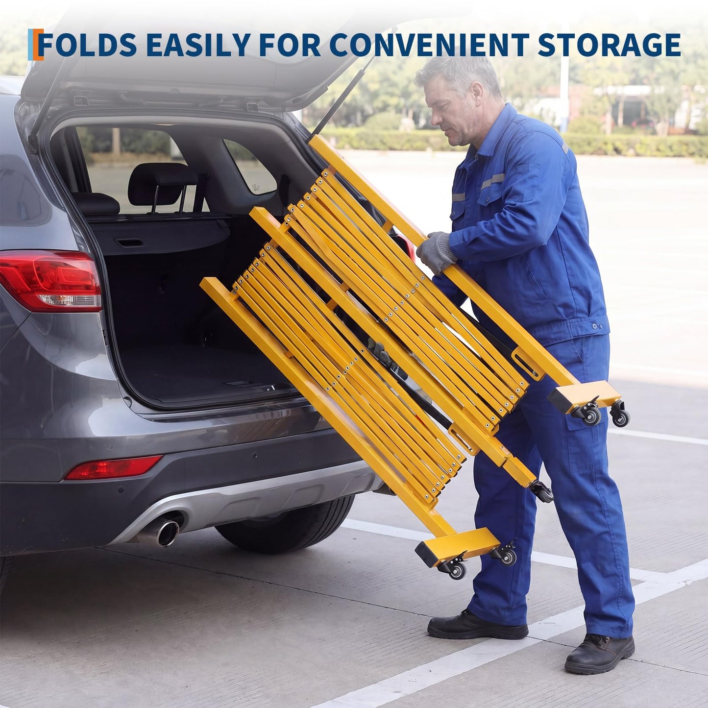 16FT Metal Expandable Mobile Barricade,Industrial Folding Security Gate Driveway Gate, Retractable Retractable Gate Outdoor,Folding Safety Barricade with Casters