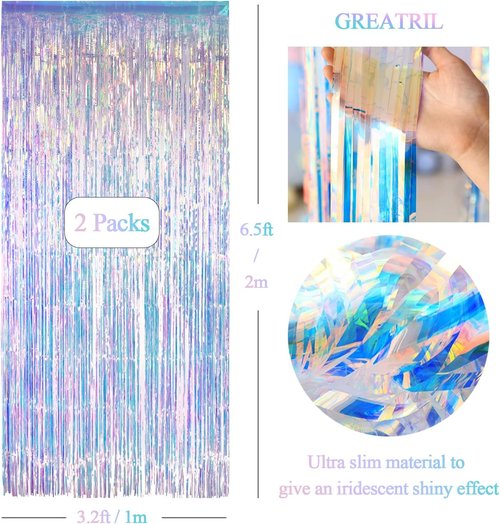 GREATRIL Iridescent Tinsel Streamers - Round-Shaped Garland for Festive Decor