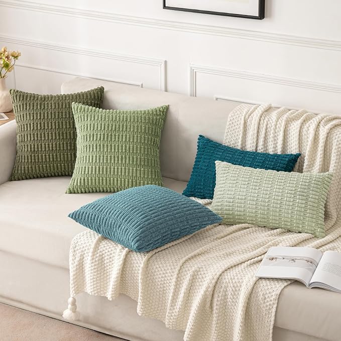 MIULEE Pack of 2 Corduroy Decorative Throw Pillow Covers 20x20 Inch Soft Boho Striped Pillow Covers Modern Farmhouse Home Decor for Summer Coastal Sofa Living Room Couch Bed Coastal Blue