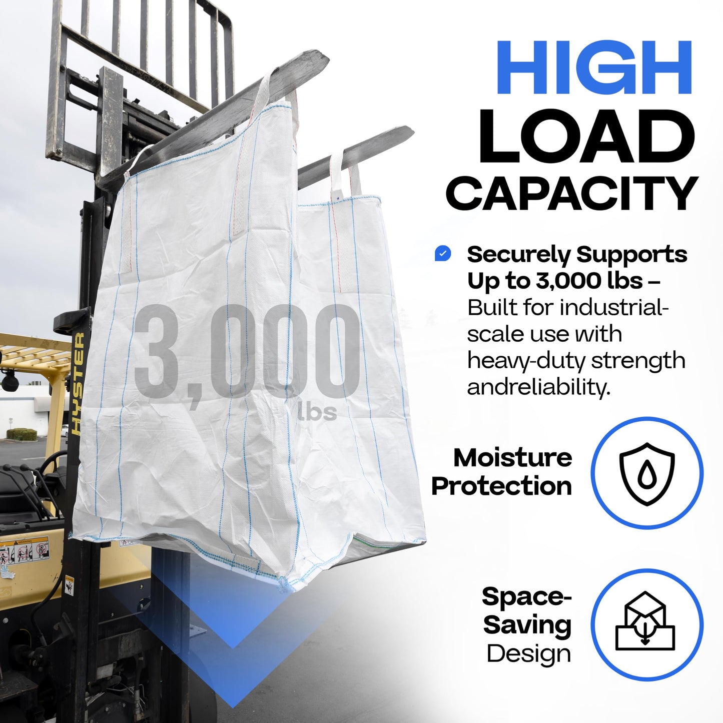 Bulk Construction Bags 35"Lx35"Wx50"H, 5-Pack - USA-Made Open Top, Flat Bottom Bulk Bags 2200 lbs Load Capacity - Heavy-Duty Super Sack for Handling Sand, Gravel & Demolition Debris by IDL Packaging
