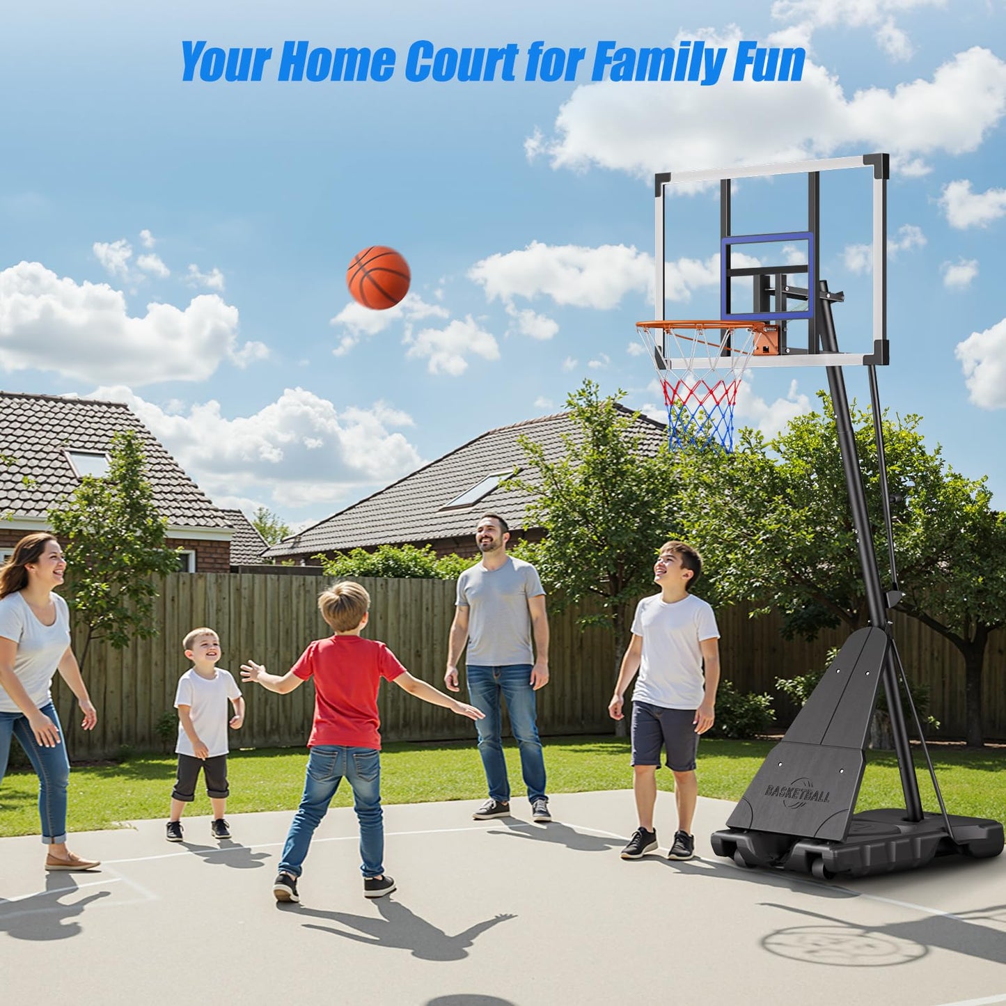 Asbest Basketball Hoop Outdoor with 44" Shatterproof Backboard, 5.09-10FT Adjustable Basketball Goal System, Portable Hoop with Wheels & Easy Adjustment for Driveway, Backyard, Court (Blue)