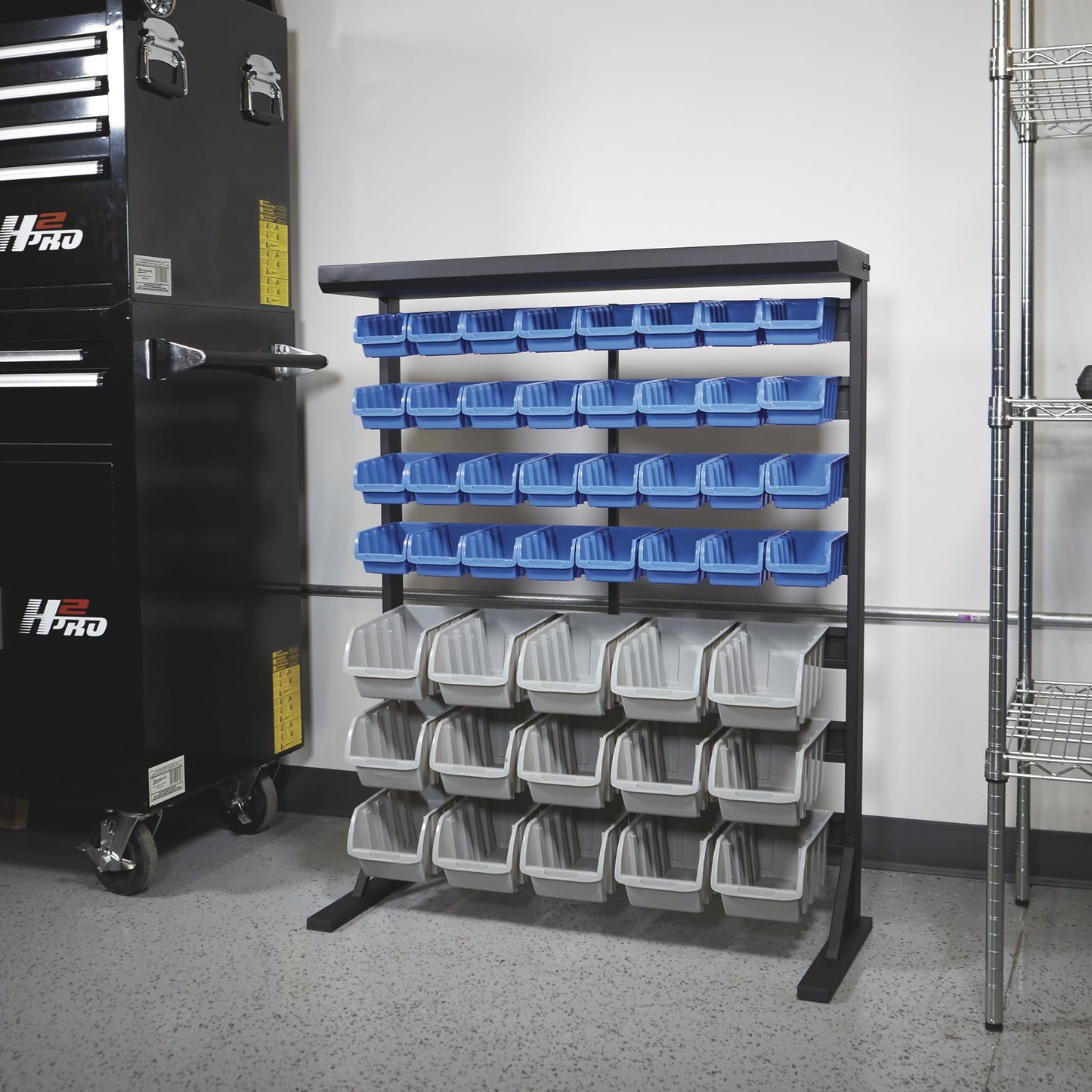 Strongway Single Side Bulk Storage Rack Unit with 47 Assorted Bins - 36 1/2in.W x 14in.D x 46in.H
